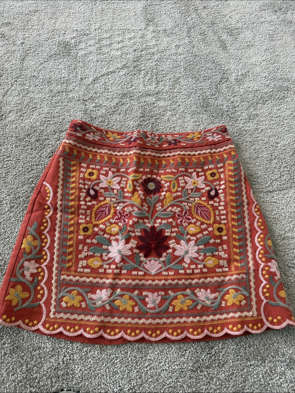 Blue Rain Embroidered Coral Floral A-Line Skirt